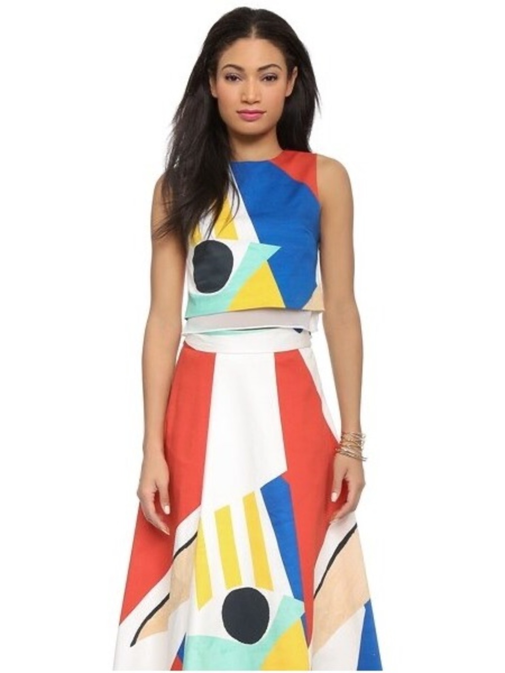 Alice + Olivia Giana Layered Crop Top Geometric Colorblock Michelle Obama 6 Y2K